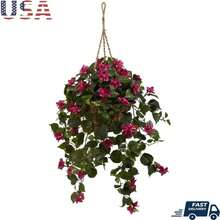 Silk Bougainvillea Hanging Basket Faux Plant UV Fade Resistant Home Office Decor Year Round Gift 28 Inch Height - 彩色 - 查看 1