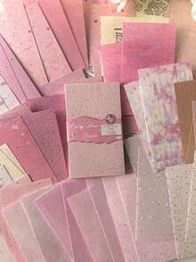 50pcs/Pack Romantic Pink Natural Texture Decorative Paper, DIY Scrapbooking Memo Pad - one-size - View 2