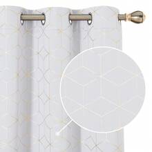 2 Pcs Blackout Curtains For Bedroom & Living Room - Diamond Foil Print, Grommet Top, Thermal Insulated & Room Darkening (Blocks Sun, Saves Energy) - 特白色 - 查看 2