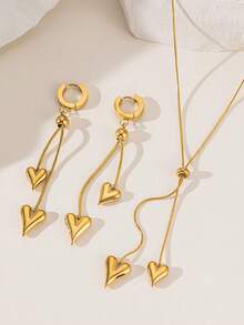 1pc Stainless Steel Mother's Day Valentine's Day Sweet Heart Tassel Necklace With Unconventional Design Heart Charm Bracelet Titanium Steel Jewelry Set, Suitable For Girls, Ladies, Daily Wear And Party Valentines,Mom,Mother,Mother's Day,Gift