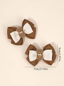 2pcs Girls Bear Hair Bow Red Bowknot With Rhinestone Hair Clips Decor Hair Accessories - Multicolor - View 9