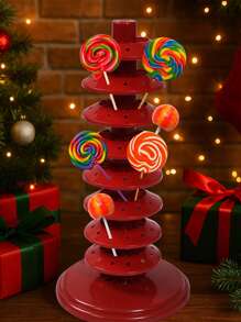 1pc, Adjustable Multi-Tier Red Lollipop Stand, Red Plastic Candy Display Holder With Tree-Shaped Design, Multi-Level Insertion & No Electricity Needed For Kitchen, Christmas Theme Party Table Centrepieces Lollipop Display Stand, Dining Room Decor, Candy Bar Supplies, Birthday & Wedding Parties, Candy And Snacks, Party Dessert Station, Christmas Festival Decor Item, Sturdy Construction