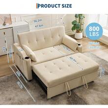 3 In 1 Convertible Sleeper Sofa Bed, Corduroy Futon Couches With Pull-Out Bed, Adjustable Backrest & Side Pockets, Modern Upholstered Sofa For Living Room, Guest Room - 米色 - 查看 3