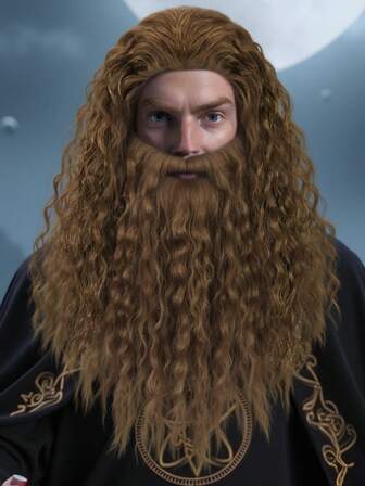 ブラウン ロング カーリー ウィッグ ビアード セット メンズ ウィザード サンタクロース コスチューム アクセサリー クリスマス 合成繊維 ハロウィーン パーティー コスプレ ウィッグ、おもしろい父時の衣装 老人ウィッグ、ワーロック原始人クラシックマスタッシュウィッグ