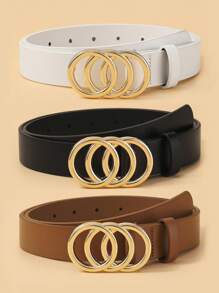 Set de 2 cinturones de mujer con hebilla de tres anillos de moda y decoración popular, adecuado para uso diario, Halloween, verano, escuela, otoño, Halloween