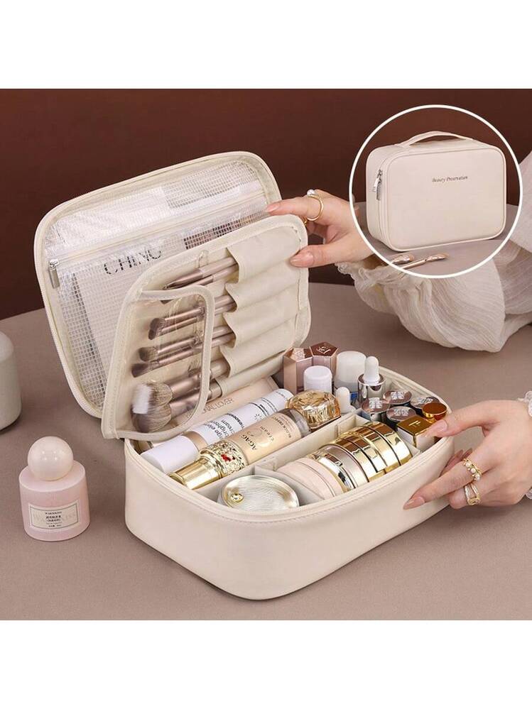 Large Triple Compartment Travel Cosmetic Bag, Makeup Case, Travel