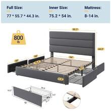 Allewie Full/Queen/King Size Platform Bed Frame With 4 Storage Drawers And Velvet Upholstered Headboard, Wooden Slats Support, Upholstered Mattress Foundation/No Box Spring Needed/Easy Assembly, Grey - 灰色 - 查看 8