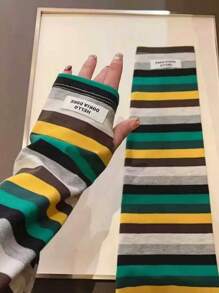 1 Pair Women's Loose Stripe Arm Sleeves, Lightweight For Spring/Summer, Breathable Long Arm Warmers For Driving, 2 Random Styles Without Tags