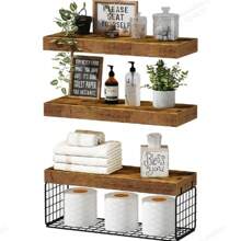 3 piezas Estantería de baño montada en la pared - Organizador de inodoro, Estantería de almacenamiento de papel higiénico de estilo rústico de varios niveles, Estantería de baño resistente al agua con estantes flotantes