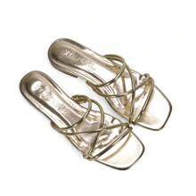 XY LONDON Suzzie Strappy Flat Slip On Square Toe Slider Mule Sandals For Spring Summer