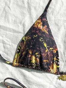 Bộ bikini nữ mùa hè in hoa phong cách Bohemian, kiểu buộc dây sau lưng, thích hợp cho kỳ nghỉ biển, lễ tốt nghiệp, dạ hội, sinh nhật. - Nhiều màu - Xem 7