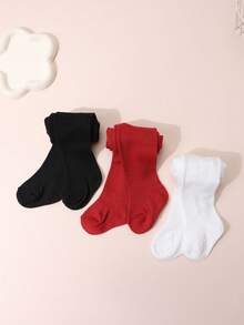 3 Pairs Girls' Plain Solid Pink Princess Style Tights, Suitable For Daily Matching - Multicolor - View 6