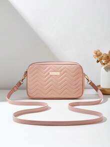 Fashionable Casual Girl's Crossbody Bag, With Detachable Woven Strap, Comfortable Texture, Embroidered Wavy Pattern, Exquisite Decoration & Classic Design, Niche & Versatile - Pink - View 4