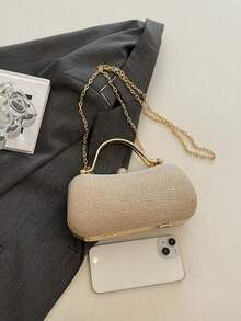 2025 New Minimalist Box Bag With Chain, Rhinestone Decor Women's Shoulder & Crossbody Bag - Gold - View 3