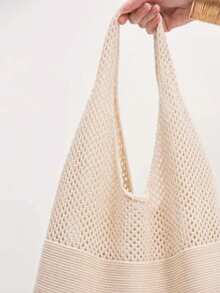 Hollow Crochet Bag, Large Capacity Shopping Bag, Women's Woven Shoulder Bag