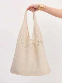 Hollow Crochet Bag, Large Capacity Shopping Bag, Women's Woven Shoulder Bag