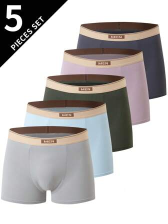 5pcs/Pack Teen Boys' Boxer Briefs, Mid-Rise Trunks For Boys Aged 12-18 Years Old