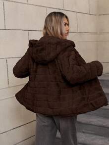 Áo khoác lông giả có mũ trùm đầu Risissida dành cho nữ với túi - Sự lựa chọn hoàn hảo cho mùa Thu/Đông - màu nâu - Xem 3