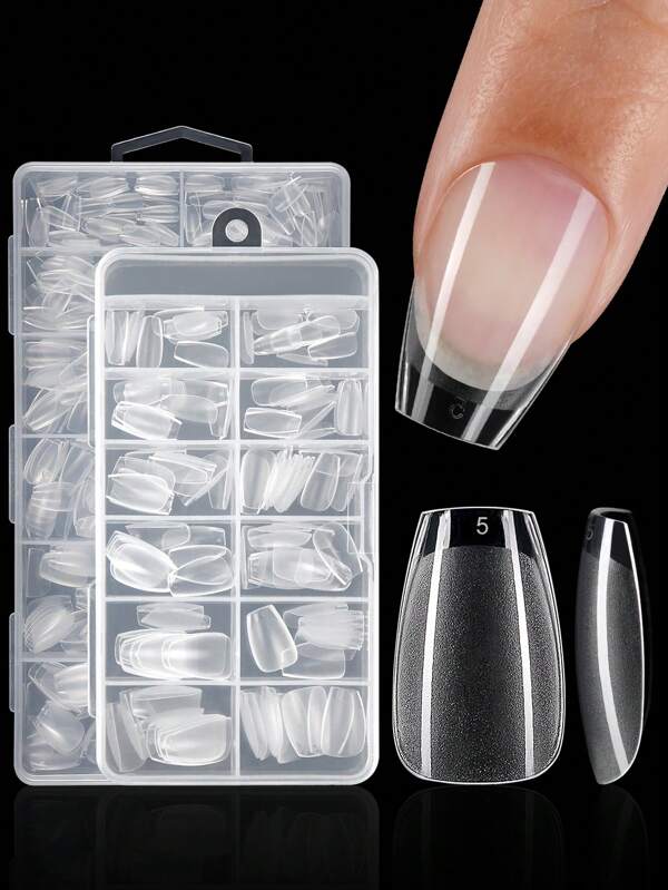 120/600 Short Square Nail Tips Soft Gel, Transparent Gel Nail Tips, Semi-Matte Full Coverage Nail Tips, Acrylic Pre-Pressed False Nail Tips, Nail Extension, Home DIY Nail Press Nail Products