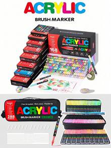 GuangNa 288 Colores Marcadores Acrílicos, Juego de Marcadores para Colorear, Secado Rápido, Resistente a la Decoloración, Perfecto para Pintura, Ilustraciones, Arte Artesanal, Temporada Escolar de Regreso a Clases para Libros para Colorear y Otros Proyectos DIY, Adecuado para Papel, Tela, Madera, Rocas, Plástico, Vidrio, Cerámica, Calabazas, Metal, Etc., Marcadores de Pintura Acrílica para Estudiantes y Adultos, Regalos de Pascua, Acción de Gracias, Halloween, Navidad - Multicolor - Ver 2