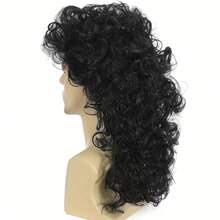 Long Curly Mullet Wigs For Men - Black Long Curly Wigs, 70s 80s Mullets Hippie Rocker Cosplay Party Style, Perfect For Party Wear & Music Festivals, Halloween Wig - Natural Black - View 2