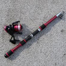1.8米伸缩鱼竿组合套装：包含旋转卷轴、诱饵、鱼钩和旅行鱼竿盒，适合淡水和咸水钓鱼初学者