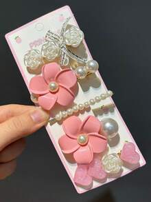 5pcs Plumeria Flower Hair Clips, Sweet Headwear Hair Accessories For Beach Vacation, Random Card Packaging - Multicolor - View 2