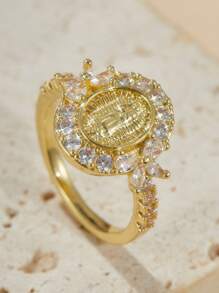 1枚优雅圣母玛利亚立方氧化锆镶嵌戒指，适合女性，嘻哈风格，日常佩戴，情侣首饰