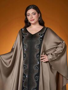 Elegante, Nova Chegada, Senhora, Tecido, Cores Contrastantes, Diamante Quente, Bordado de Miçangas, Burca Árabe