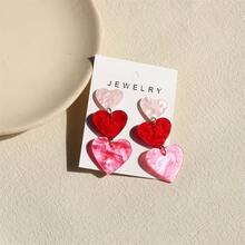 1 đôi bông tai mặt dây chuyền hình ba trái tim quyến rũ - Acrylic màu hồng và đỏ, đinh tán bằng thép không gỉ, thích hợp cho ngày lễ tình nhân và đeo hàng ngày. - Nhiều màu - Xem 10