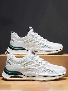 极光白色运动鞋，搭配翡翠绿色流线型饰边 + 金色标志 | 空气动力学网布 + 云泡缓冲技术 | 防滑锯齿外底，适合健身房/城市探险 | - 凉爽通风和抗菌鞋垫，2000 年代风格 - 彩色 - 查看 8