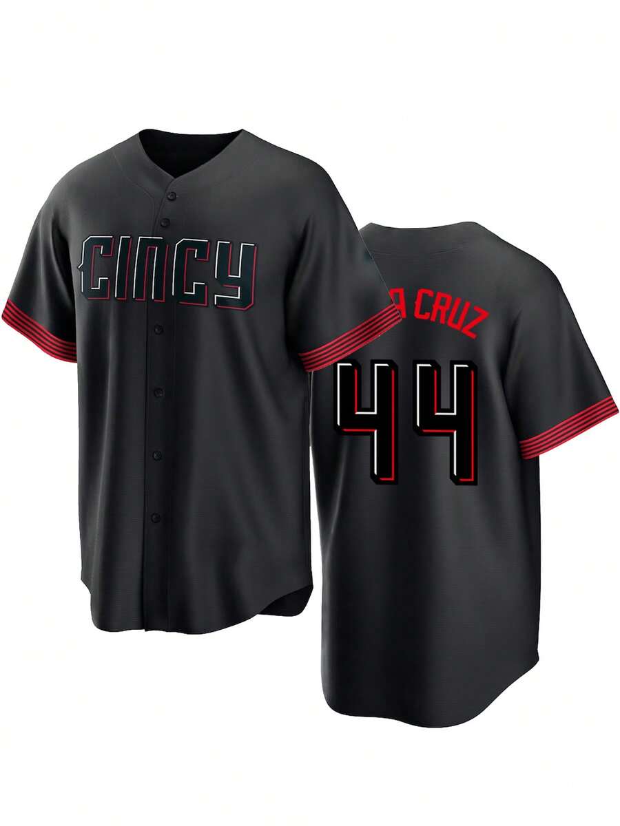 Men's Baseball 44 Jersey  Black Button-Down Embroidered Sports T-Shirt Gym Clothes Men Basic T Shirt - Black - View 1