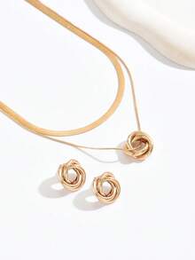 Set de 3 piezas de pendientes de aro con forma de lazo elegante y versátil, estilo minimalista y europeo/americano - Amarillo Oro - Ver 3