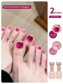 annies 10ML Dragon Fruit Plum Red Cat Eye Toe Nail Gel Polish 2025 New Summer Pop Shiner Nail Polish Enhancement Set 2 Pieces Nails - Multicolor - View 2
