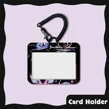 1 pieza Estuche protector de tarjeta con pintura de mariposa y cisne, para tarjeta universitaria, tarjeta de autobús, tarjeta de estudiante, tarjeta de acceso, tarjeta pequeña icónica con cordón retráctil negro a prueba de caídas y polvo - casquillos de resorte - Ver 7