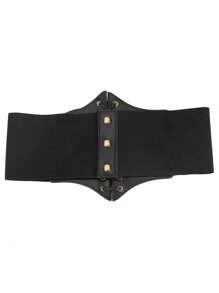 1 pieza Cinturón de cintura elástico con cordón para mujer, color negro, diseño minimalista adecuado para uso diario y disfraz de Halloween