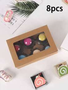 4pcs/8pcs 2/4/6/8/12 Cupcake Boxes With Clear Window, Muffin Cups, Pastry, Dessert, Afternoon Tea, Mousse Cake, Bakery Packaging - Multicolor - View 26