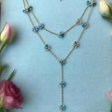 1pc Summer 2025 New Colorful Crystal Flower Decor Y-Shaped Titanium Steel Beaded Necklace, Suitable For Beach, Vacation, And Casual Occasions