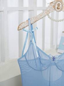 Women's 2-Piece Seductive Semi-Sheer Soft Mesh Slit Dress With Delicate Bow Halter And Butterfly Embellishment Detail, Cool Material, Perfect For Summer Holiday Lingerie And Dresses - 藍色 - 查看 5