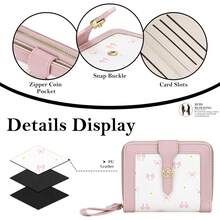 BIAOTIE Cartera para Mujeres Linda Cartera de Flores Florales Portatarjetas RFID Monedero Pequeño Bifold con Cremallera y Bolsillo para Monedas con Ventanas de Identificación (Lazo Rosa) - Azul marino - Ver 4