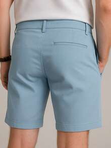 Men's Bermuda Shorts 100% Cotton Twill Casual Shorts Preppy Father's Day - 淺藍色 - 查看 2