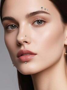 165pcs Non Piercing Fake Nose Lip Sticker Disposable Belly Eyebrow Lip Piercing Jewelry Non Piercied Earring Button Stickers - Face Sticker - View 6