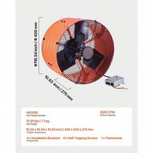 Gable Mount Fan, 16 Inch Attic Exhaust Fan With Adjustable Thermostat & Outer Mesh, 2940 CFM House Ventilator Cools Up To 4200 Sq.Ft, Quiet Ventilation For Roof, Garage & Shop, Vibrant Orange