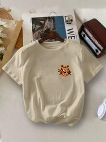 Young Boy Yongboy 休闲涂鸦虎头字母印花圆领夏季T恤 - 卡其色 - 查看 2