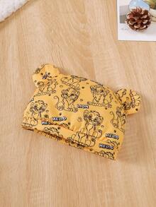 3件套“勇敢狮子宝宝”幼儿长袖上衣、狮子印花裤子和带耳朵的帽子套装 - 黃色 - 查看 10