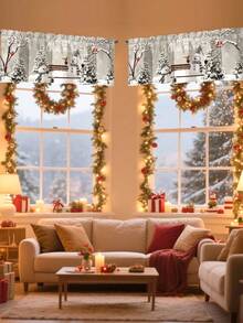 1 pezzo Tenda natalizia, in poliestere 140*45cm con disegno di pupazzo di neve e albero di Natale, tenda decorativa corta per finestra, tenda corta, decorazioni natalizie per la casa 2025, regalo di Capodanno 2026, per cucina, soggiorno, camera da letto, bagno, studio, decorazione per la casa, forniture per feste stagionali invernali - Multicolore - Visualizzare 3