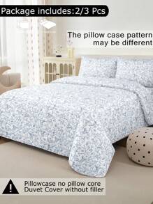 2/3件套蓝色花叶印花被套套装，透气超柔软，四季皆宜（1件被套+1/2个枕套，不含被芯），双色设计，柔软舒适，是卧室、客房、宿舍的理想之选。1件被套+1/2个枕套（不含被芯），可机洗，尺寸可选：特大号、大号、标准双人、单人、宿舍、返校季 - 藍色 - 查看 2