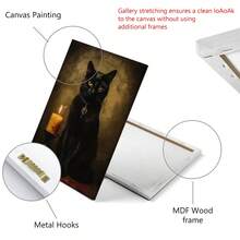 1 件黑猫复古装饰艺术帆布印刷品，经典哥特式宠物肖像墙艺术，动物主题可选框架绘画海报，适用于室内和室外装饰 - 非常适合家庭办公室、客厅、卧室家居装饰万圣节装饰秋季装饰房间装饰 - 彩色 - 查看 10