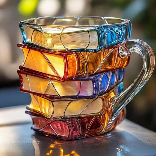 Mug livre peint à la main | Céramique émaillée alimentaire avec anse rétractable | Compatible lave-vaisselle et micro-ondes | | Idéal pour le café, le thé ou la lecture