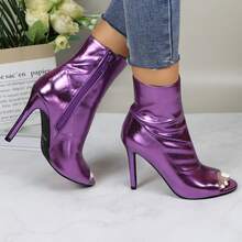 Womens Peep Toe Stiletto Booties Side Zipper High Heel Open Toe Ankle Boots CHARLIE-212 - METALLICPURPLE - 查看 5